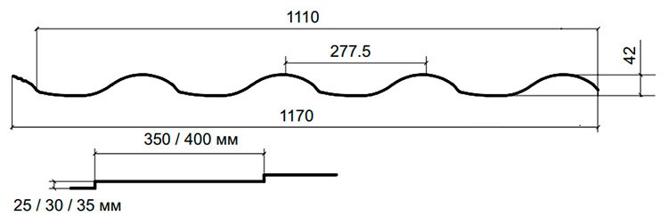 Металлочерепица Монтерроса CLOUDY 1170 мм (1110 раб.)